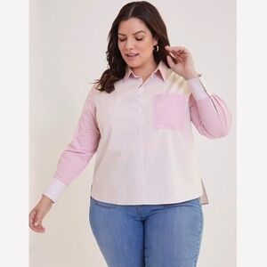 Cotton Blend Colour Block Button Down Top